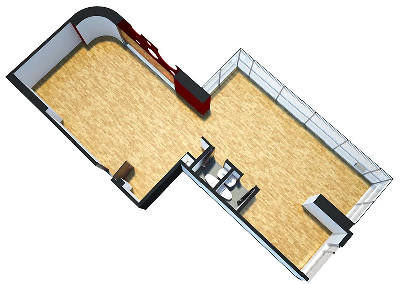 OMEGA Tipo 7 Oficina de 89m2, 2 baños y ventanal con vista al exterior.