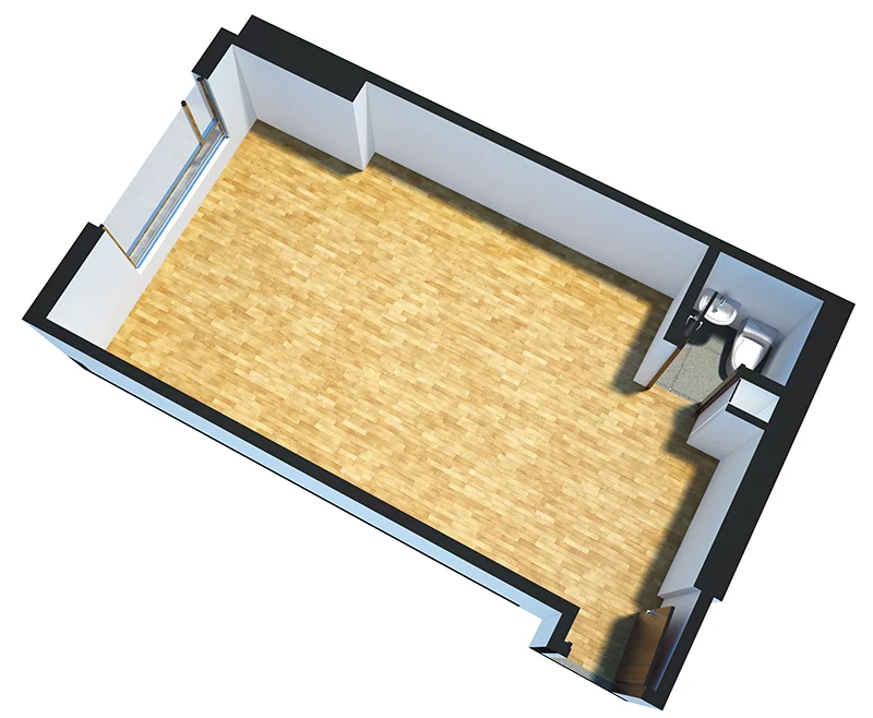 OMEGA Tipo 9: Oficina de 42m,2, 1 baño y 1 ventana.