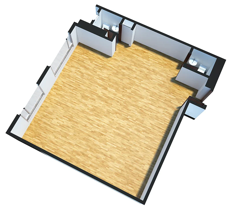 OMEGA Tipo 10: Oficina de 72m2, 2 baños y dos ventanas.