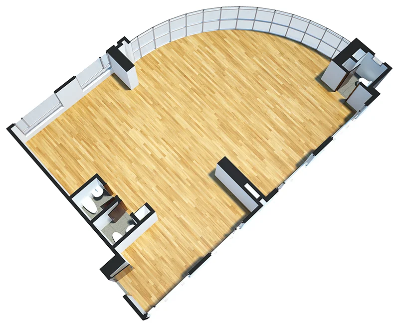 OMEGA Tipo 11: Oficina Esquineras de 141m2, 3 baños, ventanales hacia el exterior.